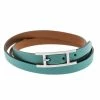 Hermes Hapi 3 Light Blue Leather Palladium Plated Wrap Bracelet M For Women