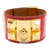 Hermes Collier De Chien Red Alligator Leather Gold Plated Cuff Bracelet S For Women -Deals Hermes Store luxury women hermes used accessories p201681 001