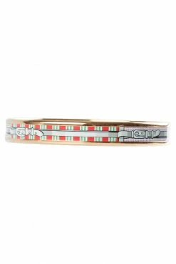 Hermes Multicolor Belt Printed Enamel Gold Plated Bangle Bracelet For Women