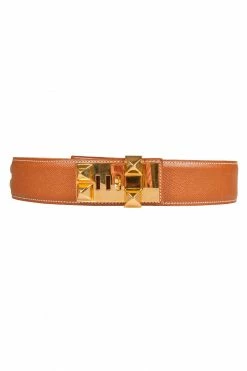 Hermes Brown Courchevel Leather Collier De Chien Belt 60CM For Women