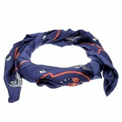 Hermes Blue Les Clefs Printed Silk Square Scarf For Women