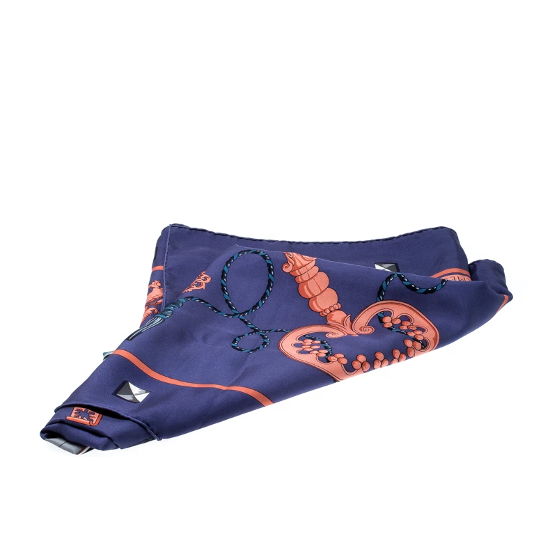Hermes Blue Les Clefs Printed Silk Square Scarf For Women 6 Hermes Blue Les Clefs Printed Silk Square Scarf For Women - Image 4
