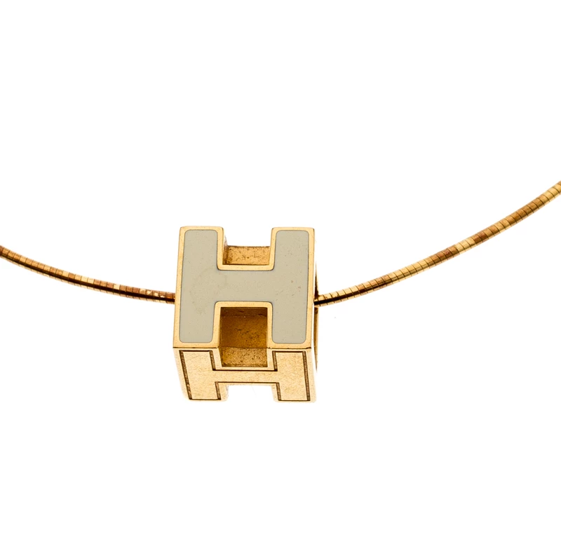 Hermes Cage D'H White Enamel Gold Plated Pendant Necklace For Women 3 Hermes Cage D'H White Enamel Gold Plated Pendant Necklace For Women