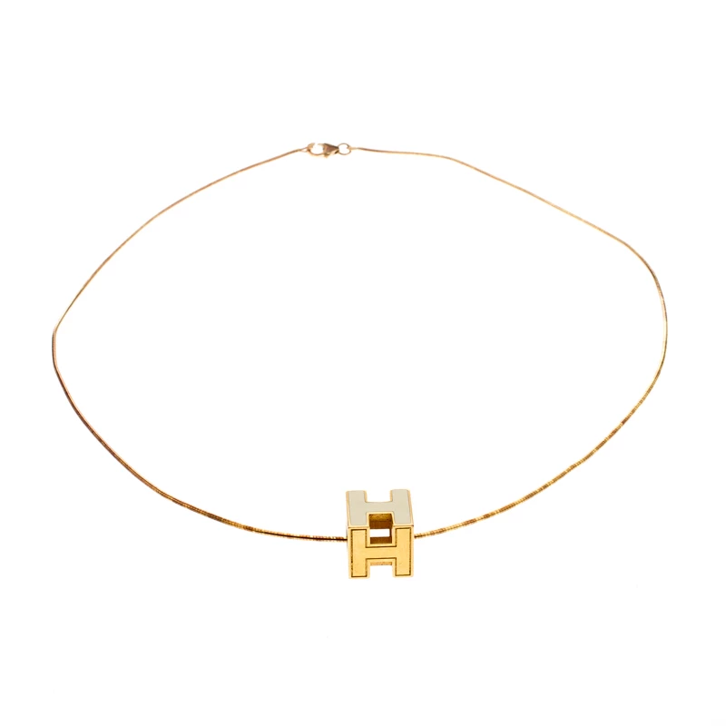 Hermes Cage D'H White Enamel Gold Plated Pendant Necklace For Women 5 Hermes Cage D'H White Enamel Gold Plated Pendant Necklace For Women - Image 3