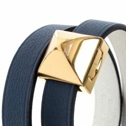 Hermes Medor Infini Blue Leather Gold Tone Double Tour Bracelet For Women -Deals Hermes Store luxury women hermes used accessories p210159 002
