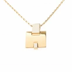 Hermes Eileen White Lacquered Gold Plated Pendant For Women