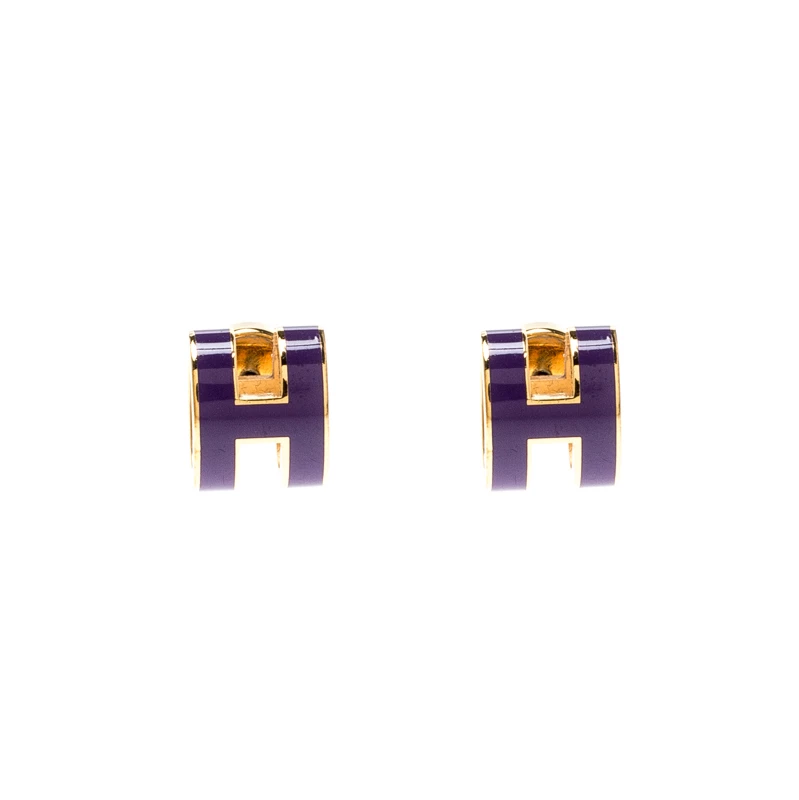 Hermes Pop H Purple Lacquered Gold Plated Stud Earrings For Women 3 Hermes Pop H Purple Lacquered Gold Plated Stud Earrings For Women