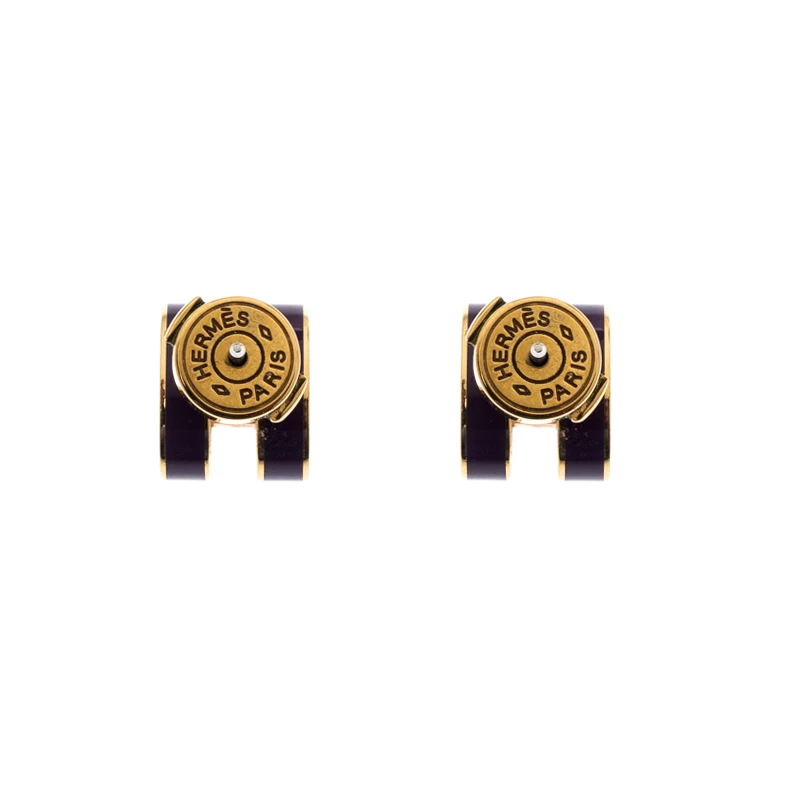 Hermes Pop H Purple Lacquered Gold Plated Stud Earrings For Women 6 Hermes Pop H Purple Lacquered Gold Plated Stud Earrings For Women - Image 4