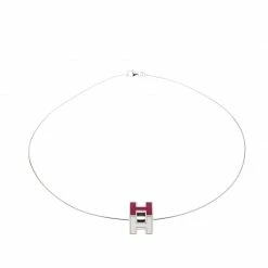 Hermes Cage D'H Pink Lacquer Palladium Plated Pendant Necklace For Women 11 Hermes Cage D'H Pink Lacquer Palladium Plated Pendant Necklace For Women -Deals Hermes Store luxury women hermes used accessories p211628 007