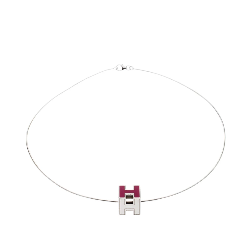 Hermes Cage D'H Pink Lacquer Palladium Plated Pendant Necklace For Women 5 Hermes Cage D'H Pink Lacquer Palladium Plated Pendant Necklace For Women - Image 3