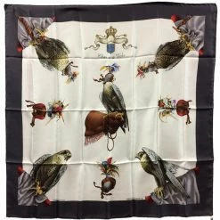 Hermes White/Black Silk Petite Main Scarf 90cm For Women