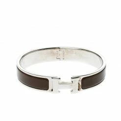 Hermes Clic Clac H Brown Enamel Palladium Plated Narrow Bracelet GM For Women