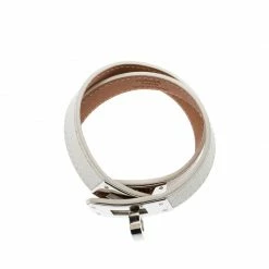 Hermes Kelly Double Tour White Leather Palladium Plated Wrap Bracelet S For Women -Deals Hermes Store luxury women hermes used accessories p220557 006