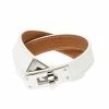 Hermes Kelly Double Tour White Leather Palladium Plated Wrap Bracelet S For Women