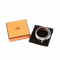 Hermes Kelly Double Tour White Leather Palladium Plated Wrap Bracelet S For Women -Deals Hermes Store luxury women hermes used accessories p220557 008
