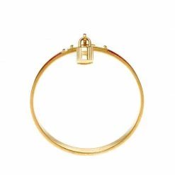 Hermes Kelly Lock Cadena Red Lizard Skin Gold Plated Bangle Bracelet For Women -Deals Hermes Store luxury women hermes used accessories p220800 001