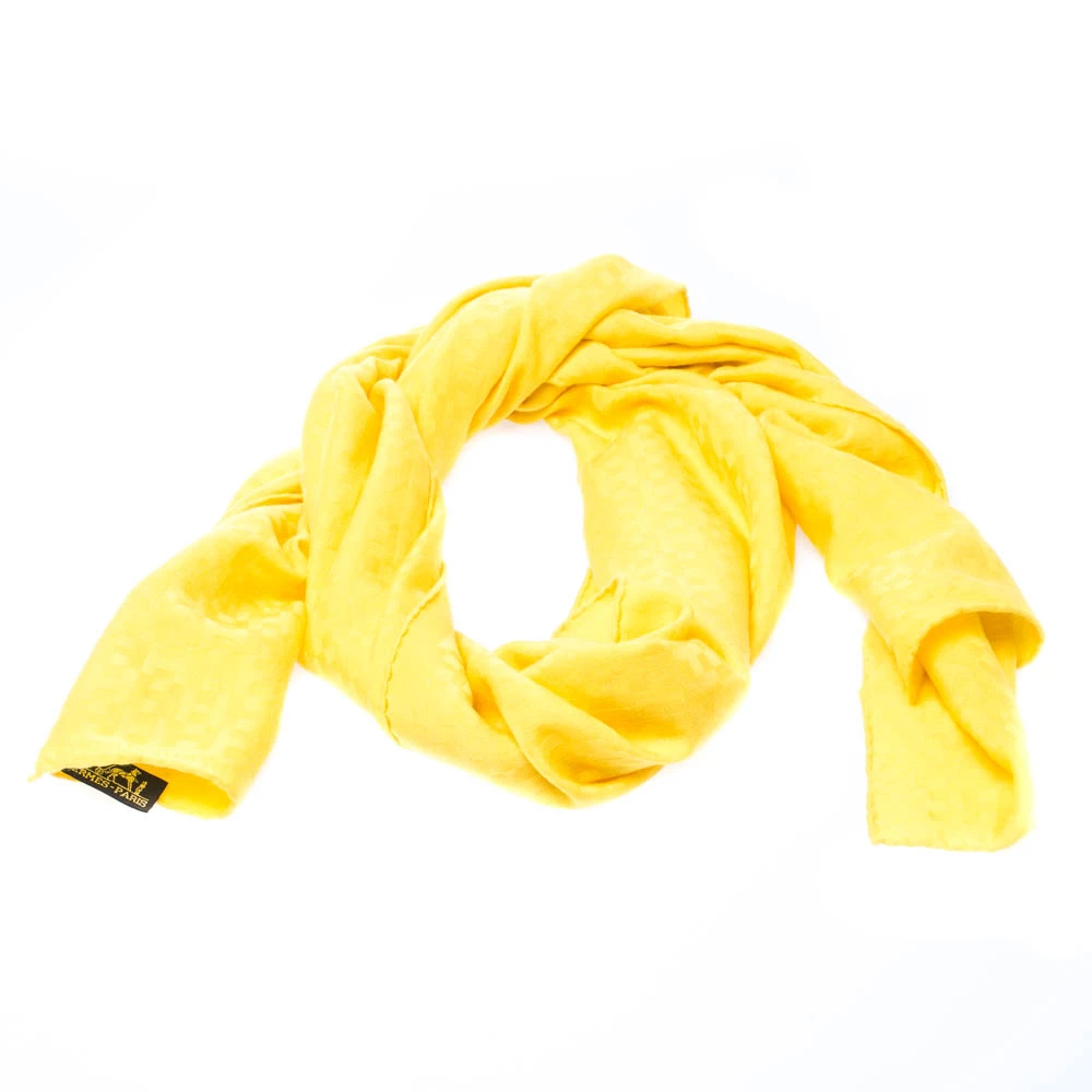 Hermes Yellow Cashmere Silk Façonnée Grand H Jacquard Scarf For Women 4 Hermes Yellow Cashmere Silk Façonnée Grand H Jacquard Scarf For Women - Image 2