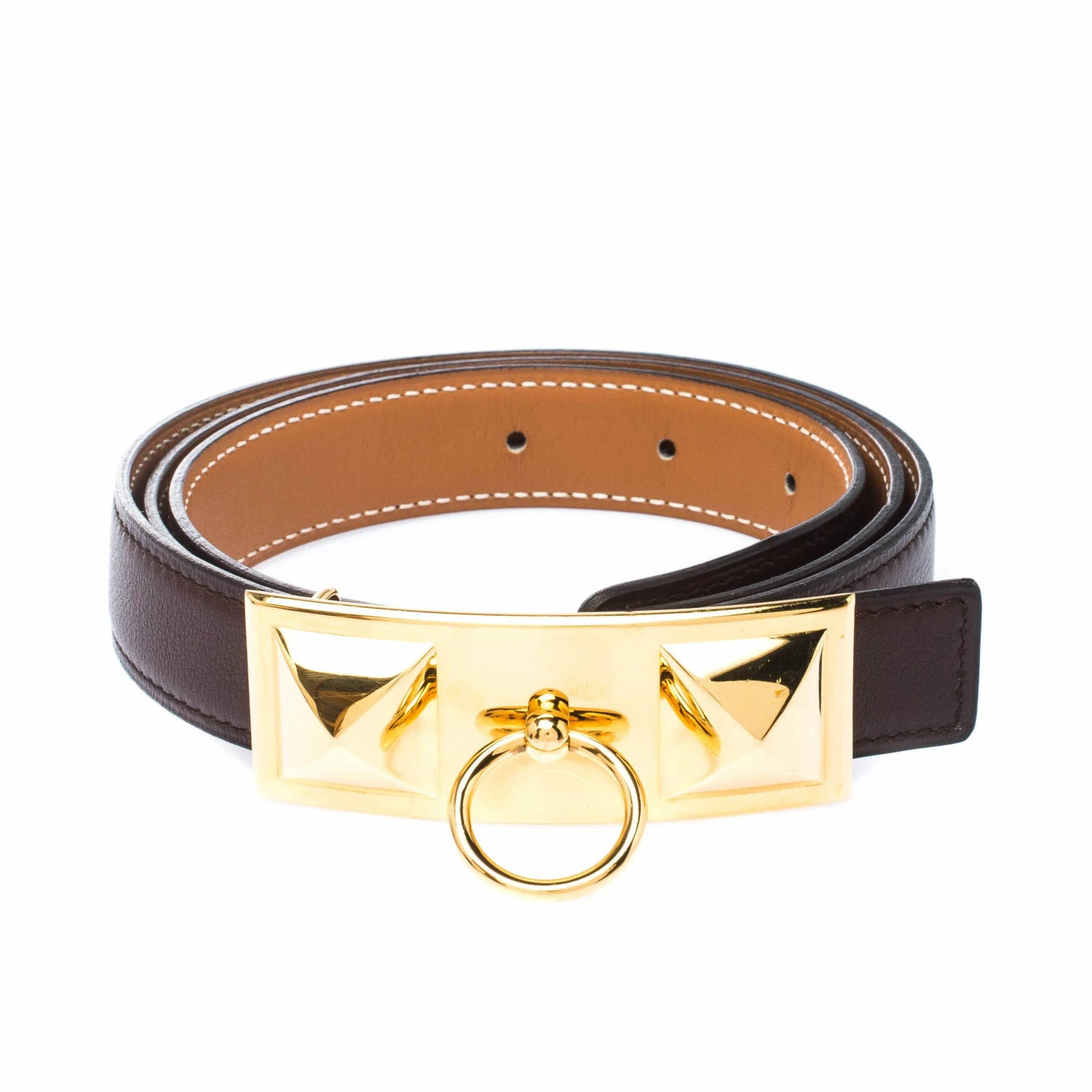 Hermes Brown/Tan Leather Rivale Reversible Belt 90cm For Women 4 Hermes Brown/Tan Leather Rivale Reversible Belt 90cm For Women - Image 2