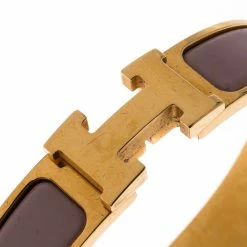 Hermes Clic Clac H Dusty Pink Enamel Gold Plated Narrow Bracelet PM For Women -Deals Hermes Store luxury women hermes used accessories p226996 002
