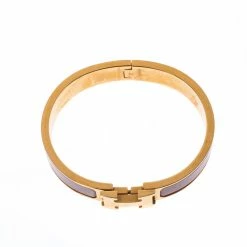 Hermes Clic Clac H Dusty Pink Enamel Gold Plated Narrow Bracelet PM For Women -Deals Hermes Store luxury women hermes used accessories p226996 006