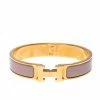 Hermes Clic Clac H Dusty Pink Enamel Gold Plated Narrow Bracelet PM For Women