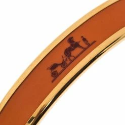 Hermes Caleche Orange Enamel Gold Plated Narrow Bangle Bracelet M For Women -Deals Hermes Store luxury women hermes used accessories p227083 004