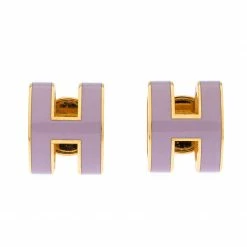 Hermes Pop H Lavender Lacquered Gold Plated Stud Earrings For Women