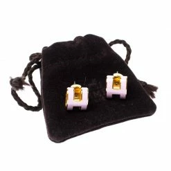 Hermes Pop H Lavender Lacquered Gold Plated Stud Earrings For Women -Deals Hermes Store luxury women hermes used accessories p227656 006