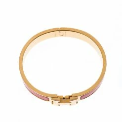Hermes Clic H Orange Mandarine Enamel Gold Plated Narrow Bracelet PM For Women -Deals Hermes Store luxury women hermes used accessories p228077 006
