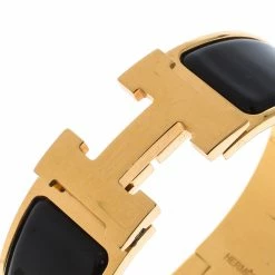 Hermes Clic Clac H Black Enamel Palladium Plated Wide Bracelet PM For Women -Deals Hermes Store luxury women hermes used accessories p228363 003
