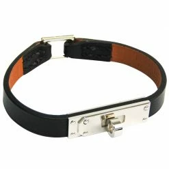 Hermes Kelly Black Swift Leather Palladium Bracelet For Women
