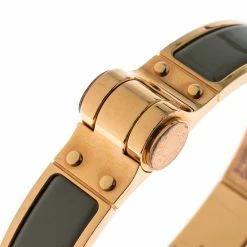 Hermes Charniere Uni Green Enamel Rose Gold Plated Bracelet GM For Women -Deals Hermes Store luxury women hermes used accessories p229017 002