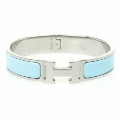 Hermes Clic-Clac H Light Blue Palladium Plated Bracelet PM For Women