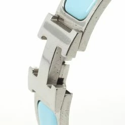 Hermes Clic-Clac H Light Blue Palladium Plated Bracelet PM For Women 12 Hermes Clic-Clac H Light Blue Palladium Plated Bracelet PM For Women -Deals Hermes Store luxury women hermes used accessories p23338 005