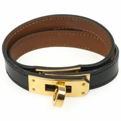 Hermes Hermès Black Kelly Double Tour Leather Bracelet For Women
