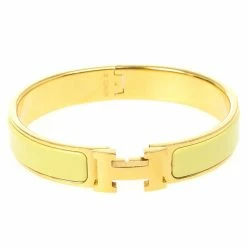 Hermes Clic-Clac H Citron Yellow Enameld Gold Plated Bracelet For Women