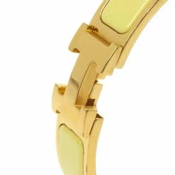 Hermes Clic-Clac H Citron Yellow Enameld Gold Plated Bracelet For Women -Deals Hermes Store luxury women hermes used accessories p23367 005