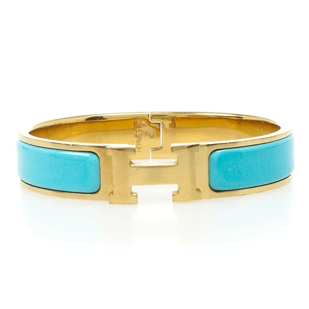 Hermes Clic-Clac H Bleu Enameld Gold Plated Bracelet For Women 6 Hermes Clic-Clac H Bleu Enameld Gold Plated Bracelet For Women - Image 4