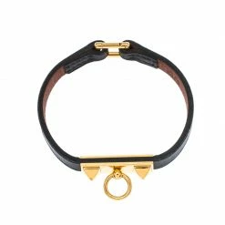 Hermes Micro Rivale Black Leather Gold Plated Bracelet XS For Women -Deals Hermes Store luxury women hermes used accessories p233709 005
