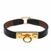 Hermes Micro Rivale Black Leather Gold Plated Bracelet XS For Women -Deals Hermes Store luxury women hermes used accessories p233709 008