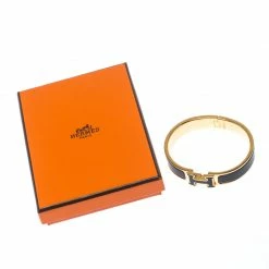 Hermes Clic Clac H Black Enamel Gold Plated Narrow Bracelet PM For Women -Deals Hermes Store luxury women hermes used accessories p233718 001