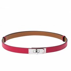 Hermes Rose Shocking Epsom Leather Kelly Belt For Women