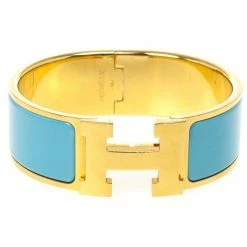 Hermes Clic-Clac H Blue Enamel Gold Plated Bracelet For Women