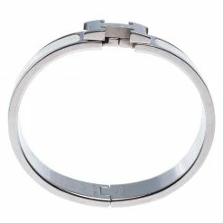Hermes Clic Clac H White Enamel Palladium Plated Narrow Bracelet PM For Women -Deals Hermes Store luxury women hermes used accessories p237768 002