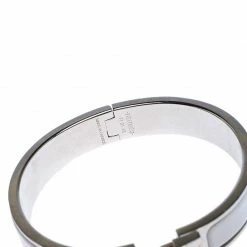 Hermes Clic Clac H White Enamel Palladium Plated Narrow Bracelet PM For Women -Deals Hermes Store luxury women hermes used accessories p237768 005