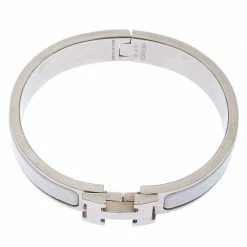 Hermes Clic Clac H White Enamel Palladium Plated Narrow Bracelet PM For Women -Deals Hermes Store luxury women hermes used accessories p237768 008