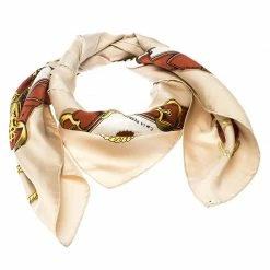 Hermes Beige Guivreries Print Silk Twill Scarf For Women