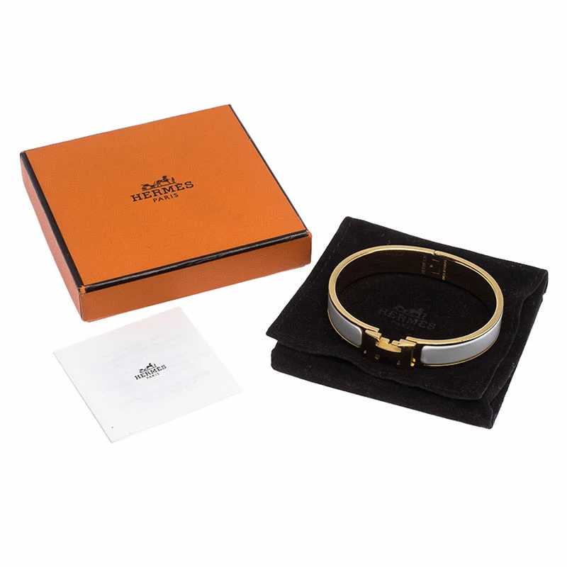 Hermes White Enamel Gold Plated Clic Clac H Bracelet PM For Women 9 Hermes White Enamel Gold Plated Clic Clac H Bracelet PM For Women - Image 7