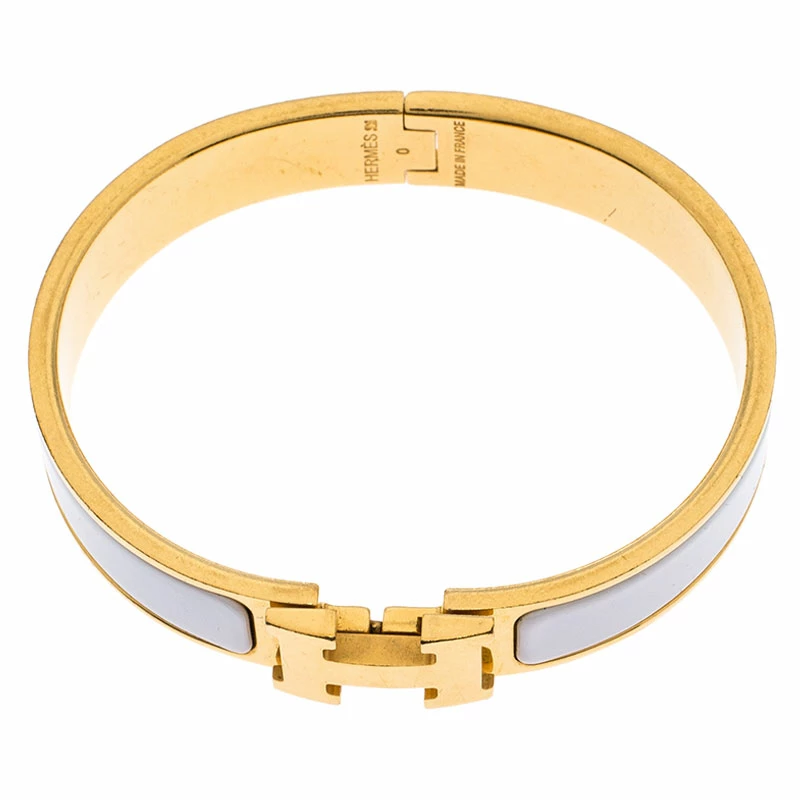 Hermes White Enamel Gold Plated Clic Clac H Bracelet PM For Women 7 Hermes White Enamel Gold Plated Clic Clac H Bracelet PM For Women - Image 5
