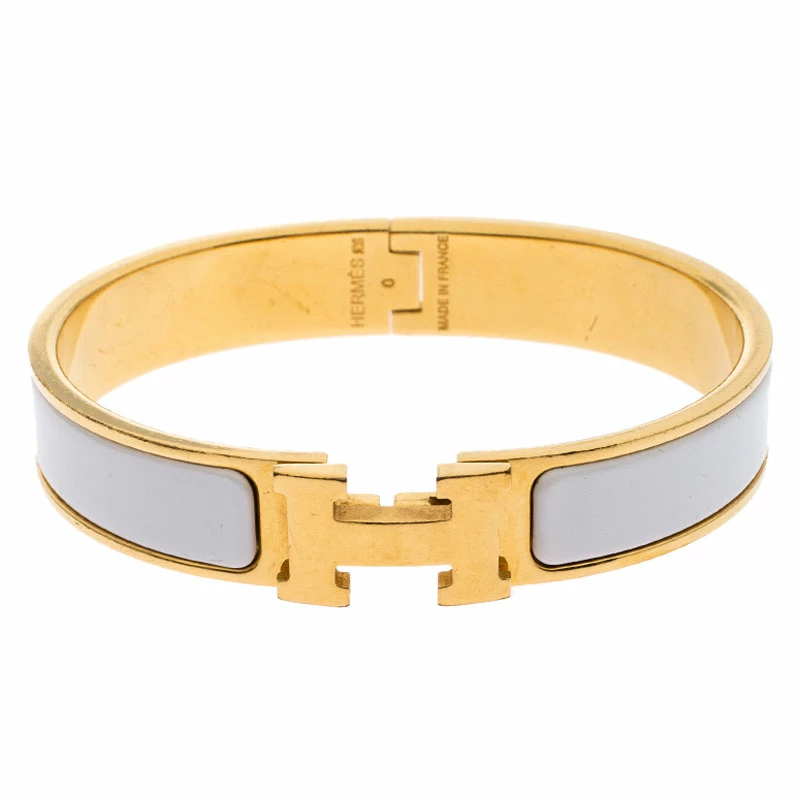 Hermes White Enamel Gold Plated Clic Clac H Bracelet PM For Women 3 Hermes White Enamel Gold Plated Clic Clac H Bracelet PM For Women